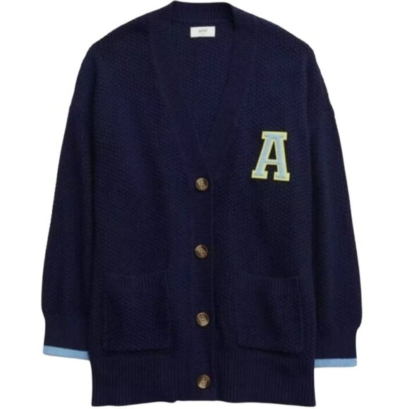 NEW Aerie Oversized Varsity Cardigan Blue Letterman Sweater Size M - Picture 1 of 15